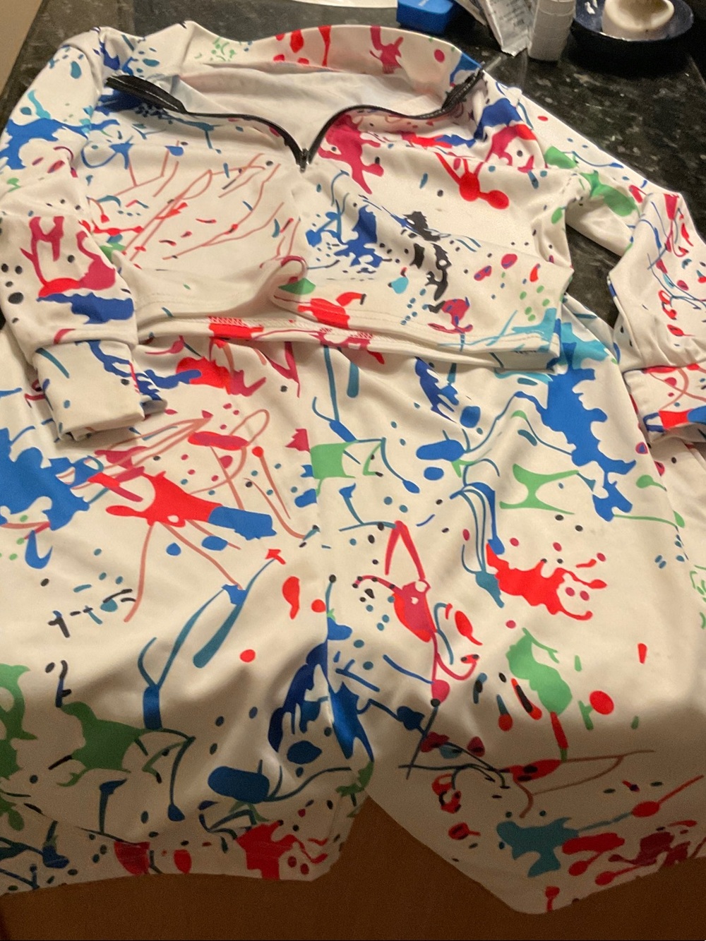 Brand new Splash White Paint-Splash Half-Zip  top and shorts